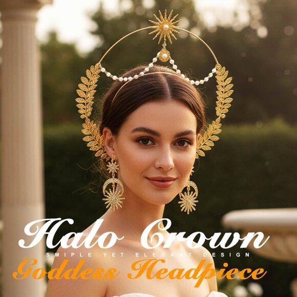 Greek Goddess Accessories Gold Leaf Halo Crown Star Headband Earrings Women